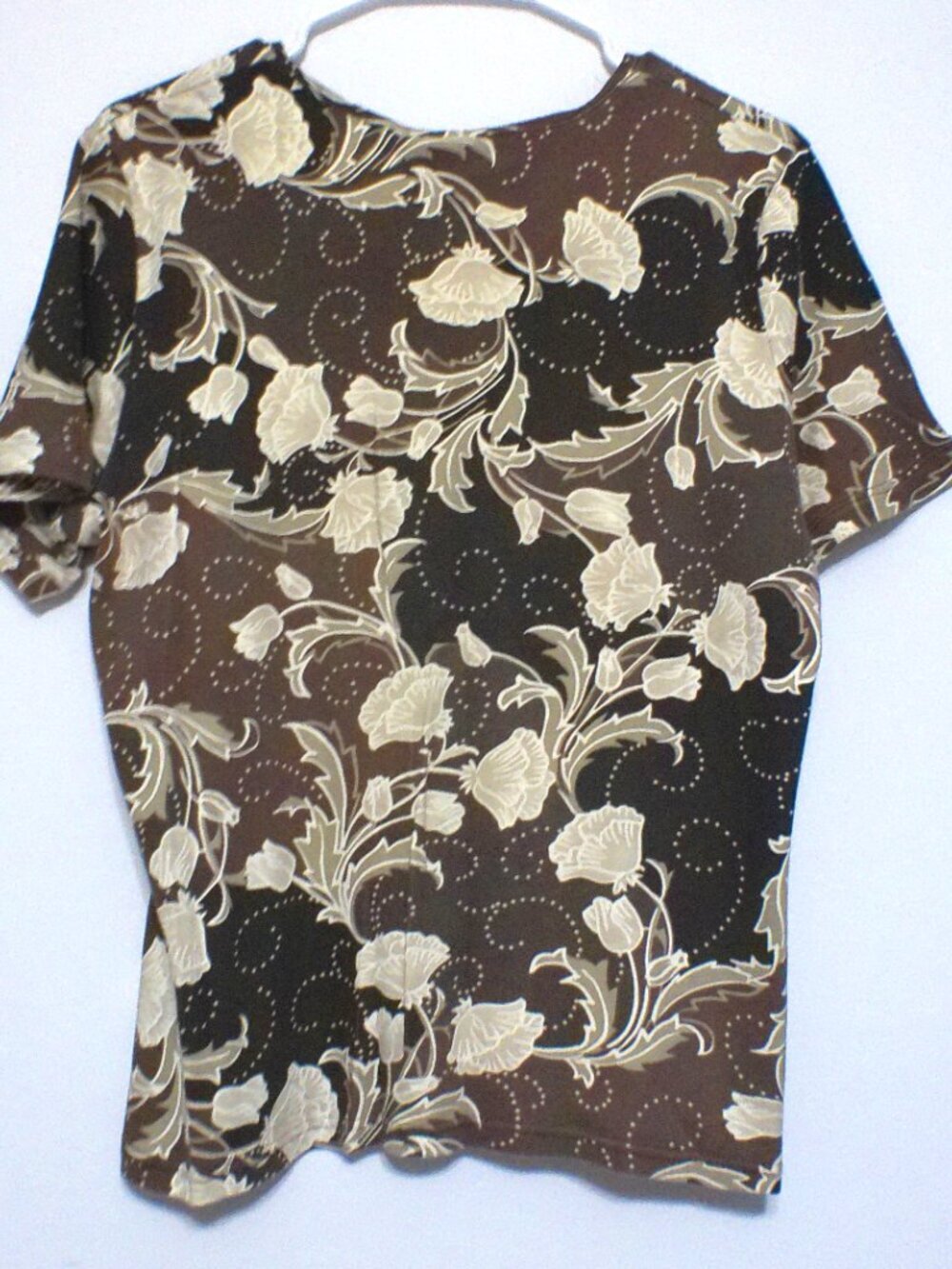 Karen Scott Top Women’s Large Brown Floral Short Sleeve V-Neck Casual Cotton - Picture 3 of 3